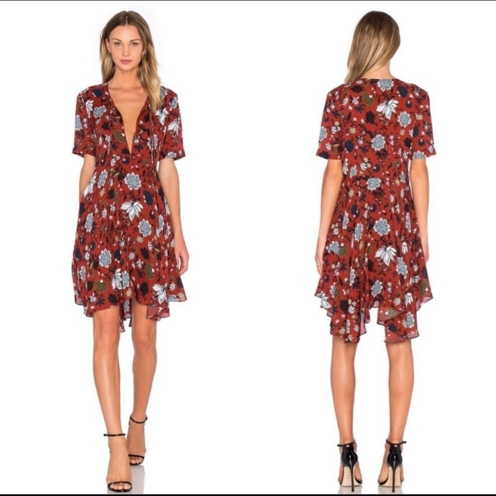 A.L.C Nwot Sosta Rust Floral Print Silk Short Sleeve Mini Dress Size 0